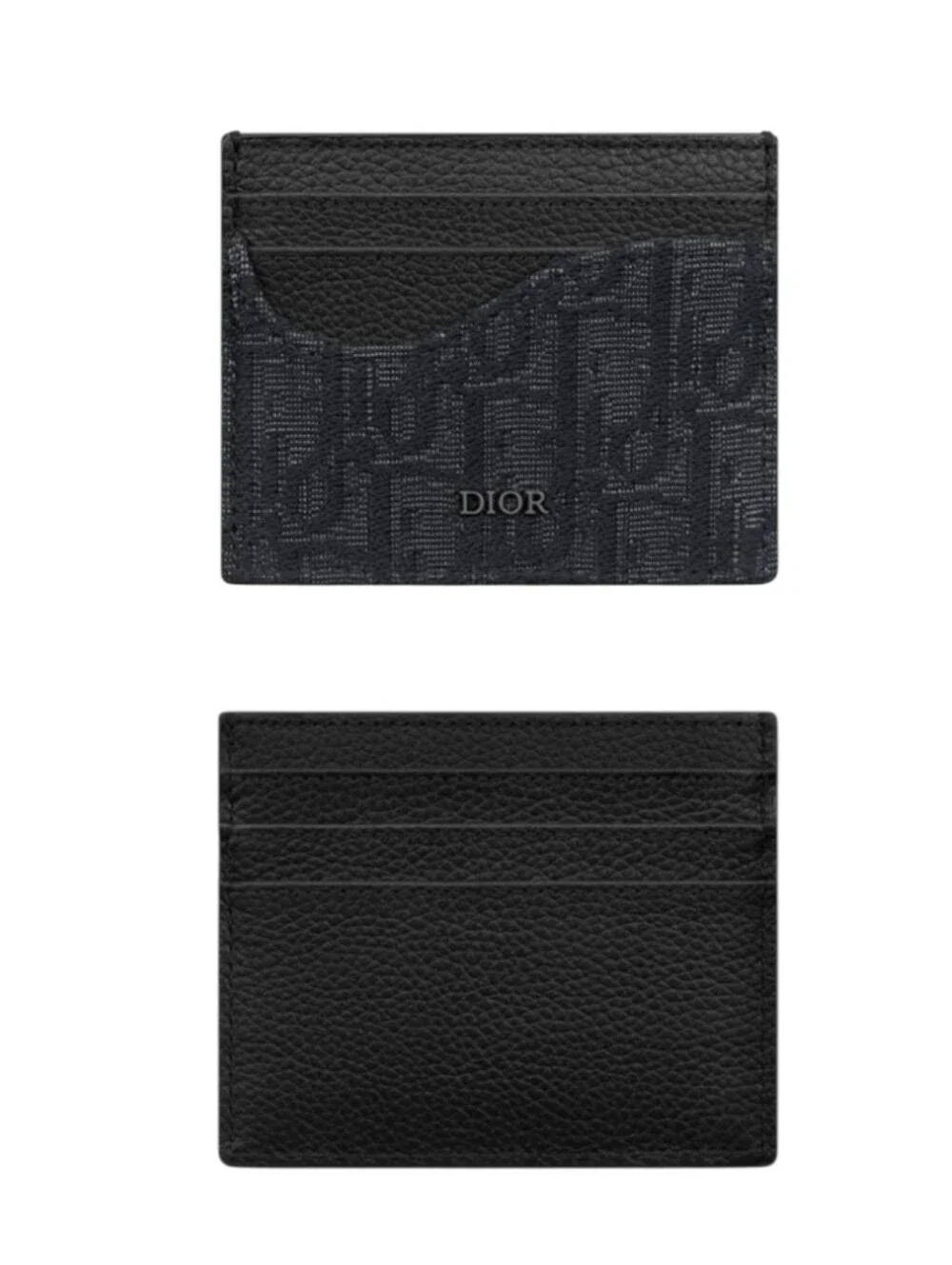 NEW! DIOR Saddle Card Holder Grained Calfskin Marquetry & Black Oblique Jacquard